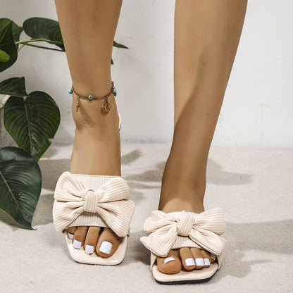 Bow-knot Slippers Outdoor Flat Beach Shoes Square Toe Sandals - Eloy Royal