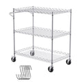 3-Tier Utility Cart Rolling Cart on Wheels 30'x18'x32.4' 661 LBS 6 Hooks