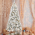 5FT Flocked Christmas Tree with 250 Warm White LED Lights – 518 Tips, Snowy PVC & Hard Needle Branches, Hinged Design for Easy Setup, Sturdy Metal Stand – Full & Realistic Holiday Tree