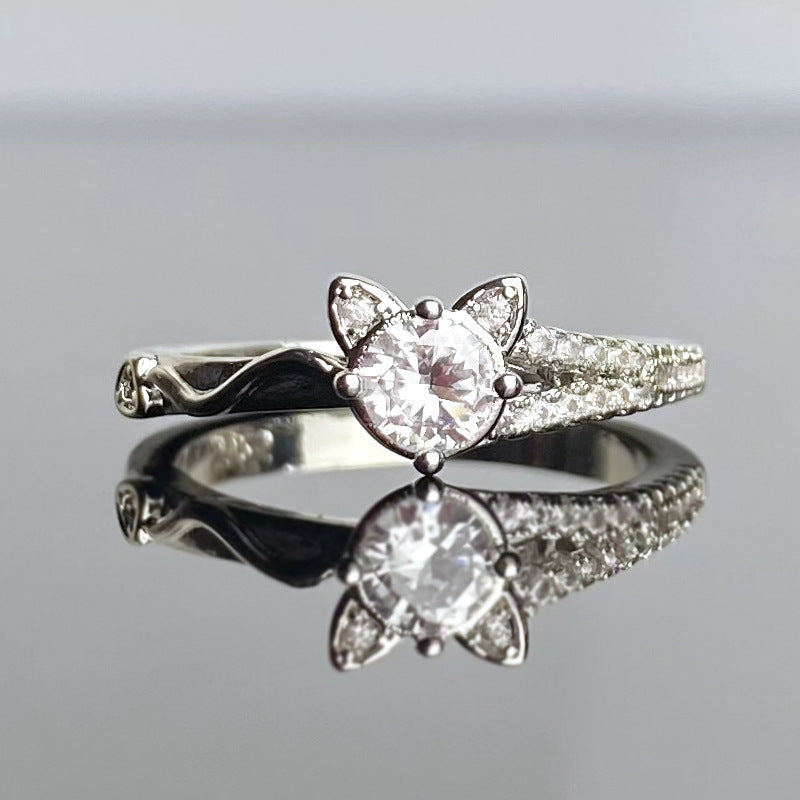 Kitten Female Ring Artificial Diamond Minority Fashion