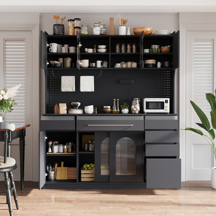 Large Coffee Bar Storage Cabinet with 6 Drawers with 5 Cabinets with