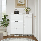White color shoe cabinet  with 4 doors 1 drawers,large space for storage