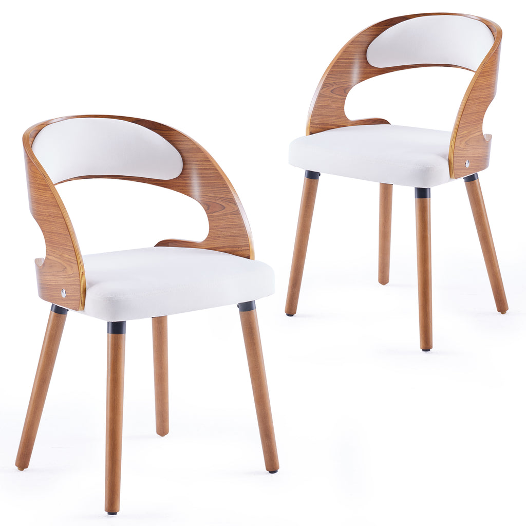 Wood Dining Chairs, Set of 2 Modern Upholstered Dining Chairs with Curved Backrest for Kitchen, Dining Room, Living Room