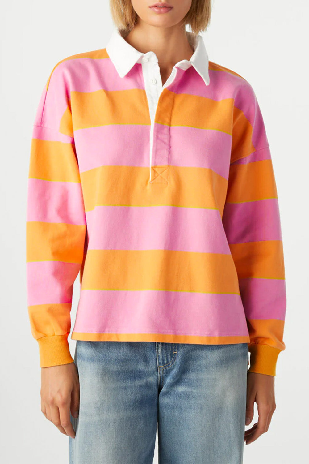 Yellow Colorblock Button Collared Sweatshirt