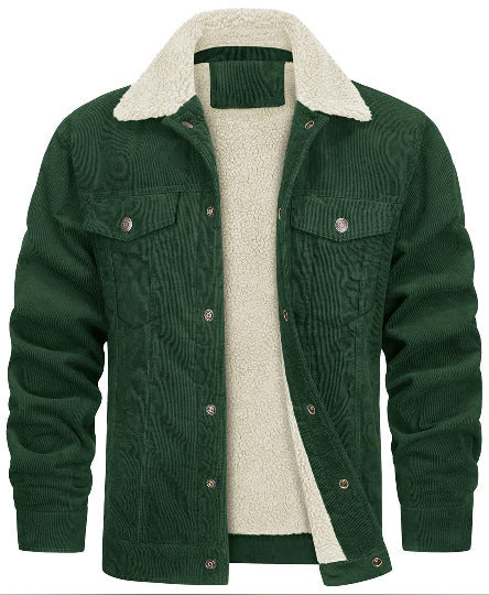 Corduroy Lapel Long Sleeve Plush Jacket Coat