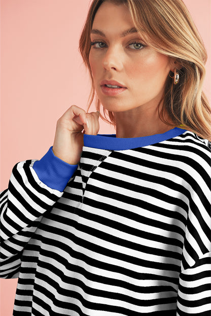 Green Stripe Contrast Edge Oversized Sweatshirt