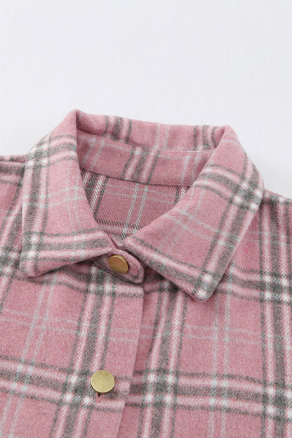 Wholesale Pink Plaid Casual Button Up Shirt Shacket with Slits - Eloy Royal