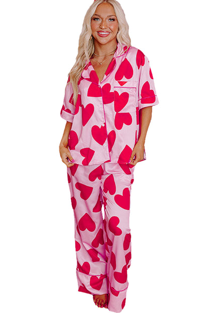 Pink Valentine Heart Short Sleeve Shirt Pajama Set