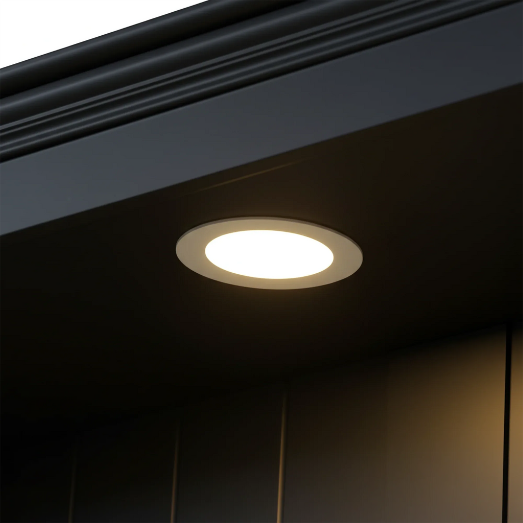 78.75''H 4-Tier Display Shelf, with 5-Colors Dimmable Ceiling Light, Freestanding Farmhouse Bookcases with Storage & Doors, Bookshelf with Adjustable Glass Shelves for Home & Office - Black - Eloy Royal