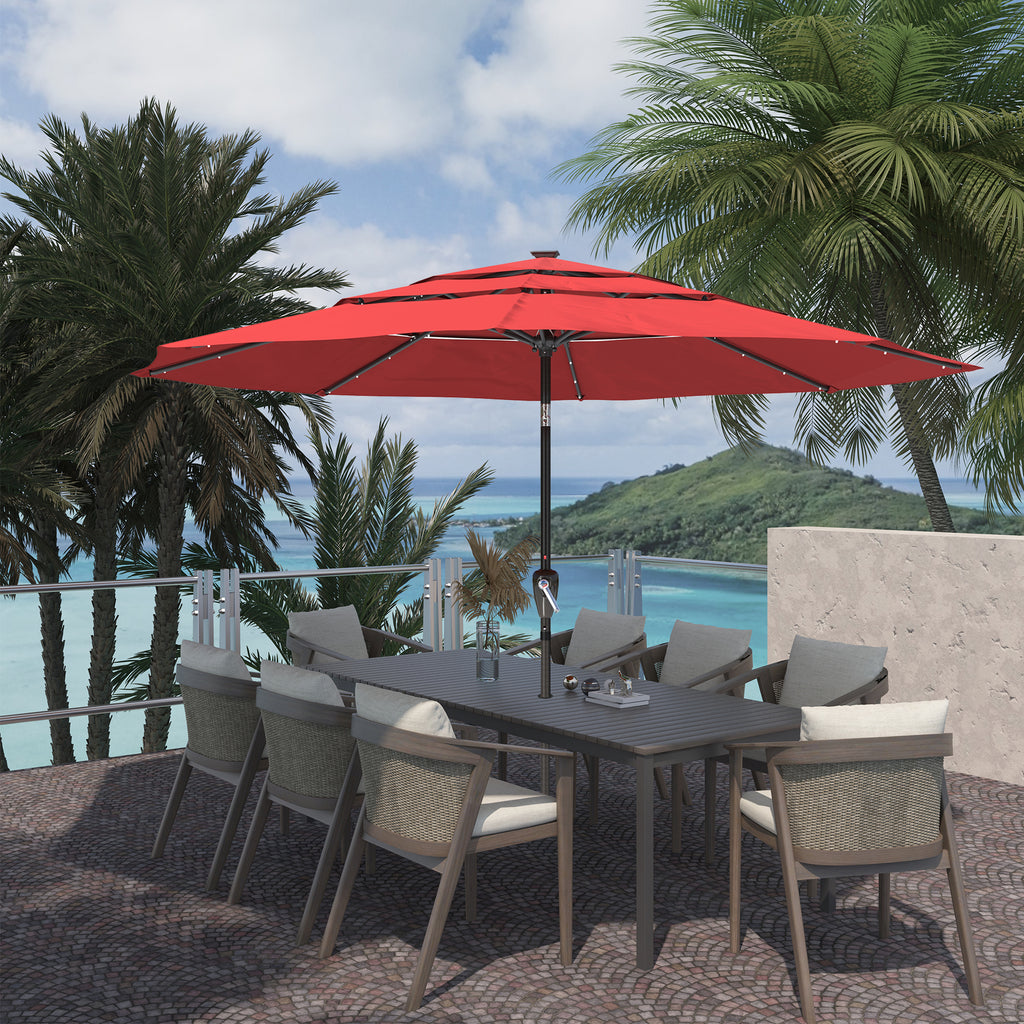 10ft LED 3-Tier Patio Market Umbrella with Double Airvent