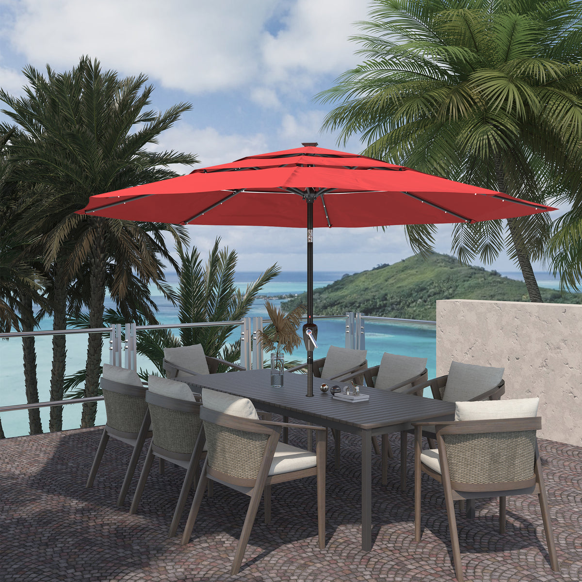 10ft LED 3-Tier Patio Market Umbrella with Double Airvent