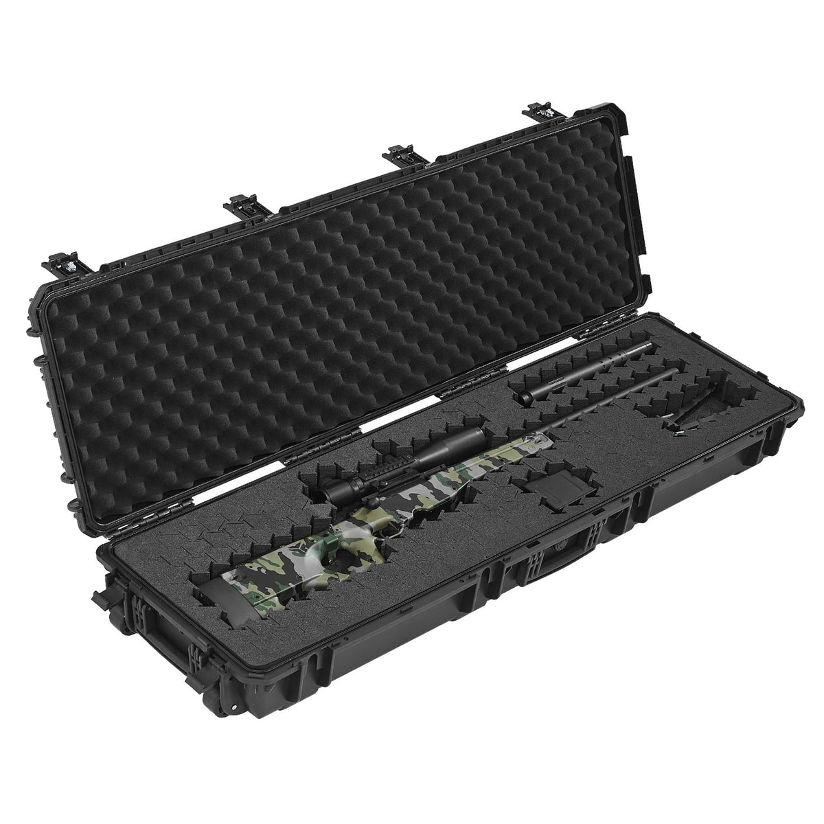Hard Rifle Case, Lockable Rifle Case with Detachable XPE Foam, 50 in Gun Storage with Wheels, IP67 Waterproof & Dustproof Pistol Storage Cases for Rifles, Shotguns, Airsoft Guns, Black