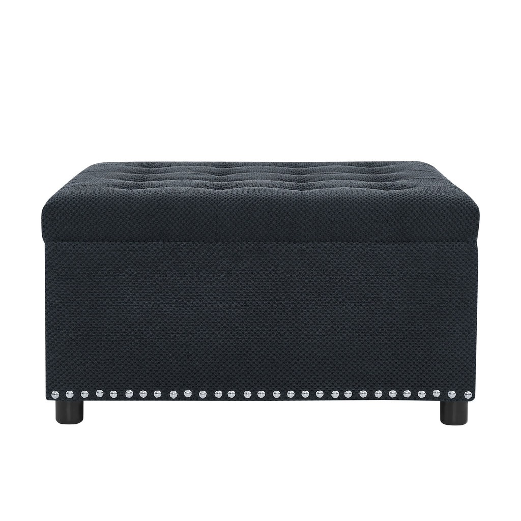 Tufted Storage Ottoman with Nailhead Trim, Square Upholstered Footstool, Fabric and Wood Coffee Table for Living Room, Bedroom, Small Space Furniture