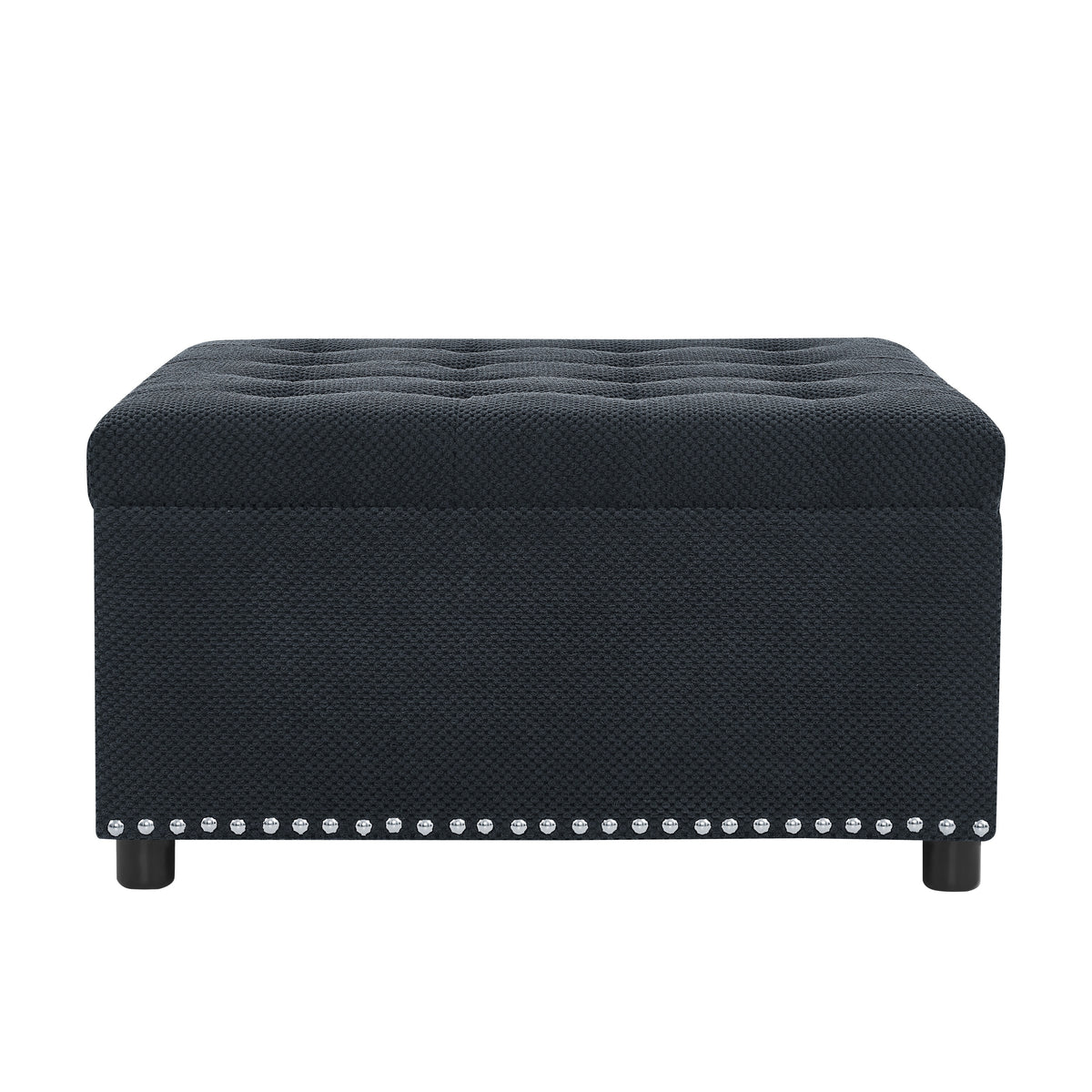 Tufted Storage Ottoman with Nailhead Trim, Square Upholstered Footstool, Fabric and Wood Coffee Table for Living Room, Bedroom, Small Space Furniture