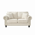 Modern 2-Seater Sofa with Rolled Arms, Tufted Upholstery, Wood Legs, Nailhead Trim, Beige Fabric, 63'