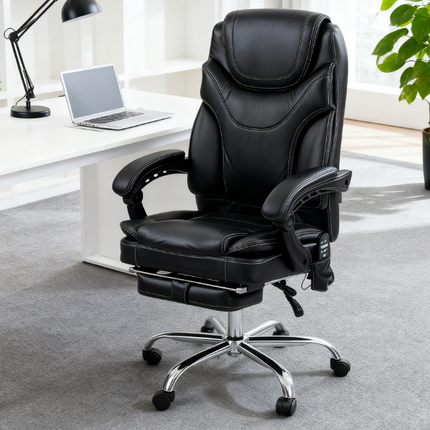 Massage Office Chair,PU Leather Heated Reclining Computer Chair with Footrest