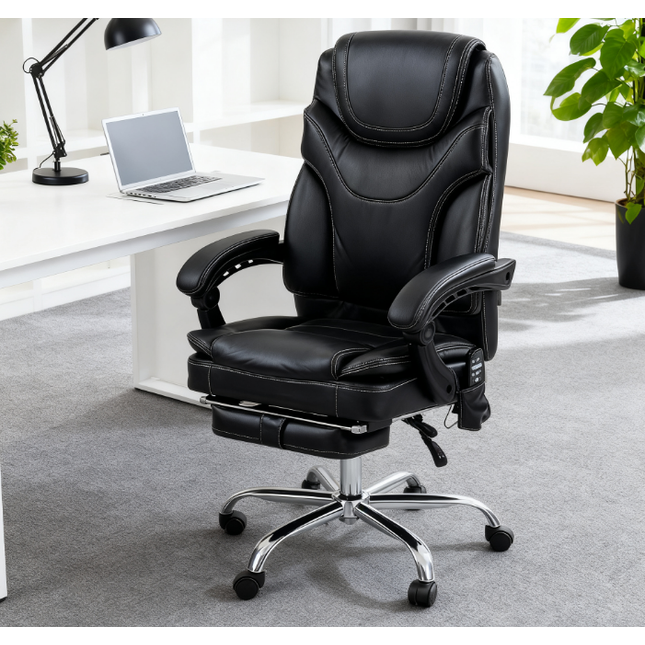 Massage Office Chair,PU Leather Heated Reclining Computer Chair with Footrest