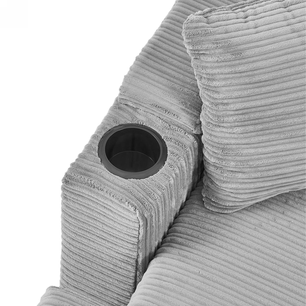 Modern Style Single Sofa Couch with Storage, USB Ports, Cup Holders, and Phone Holder, Grey Corduroy, 41.7' - Eloy Royal