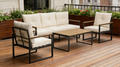 Steel Outdoor Patio Furniture Set, Oversized Patio Conversation Sets with Deep Seating and Wide Armrest, Outdoor Sectional Metal Sofa with 4 Inch Beige Cushion and Coffee Table, 5-Seater for Garden