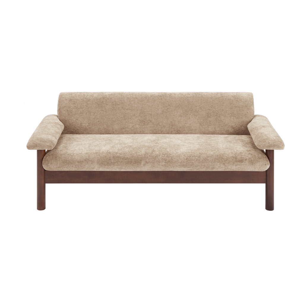 Modern 69.9'' Sofa in Light Brown Chenille Upholstery with Pillow Top Arms, Sewn Pillow Back, Rubberwood Legs, Single Detachable Cushion for Living Room and Home Lounge