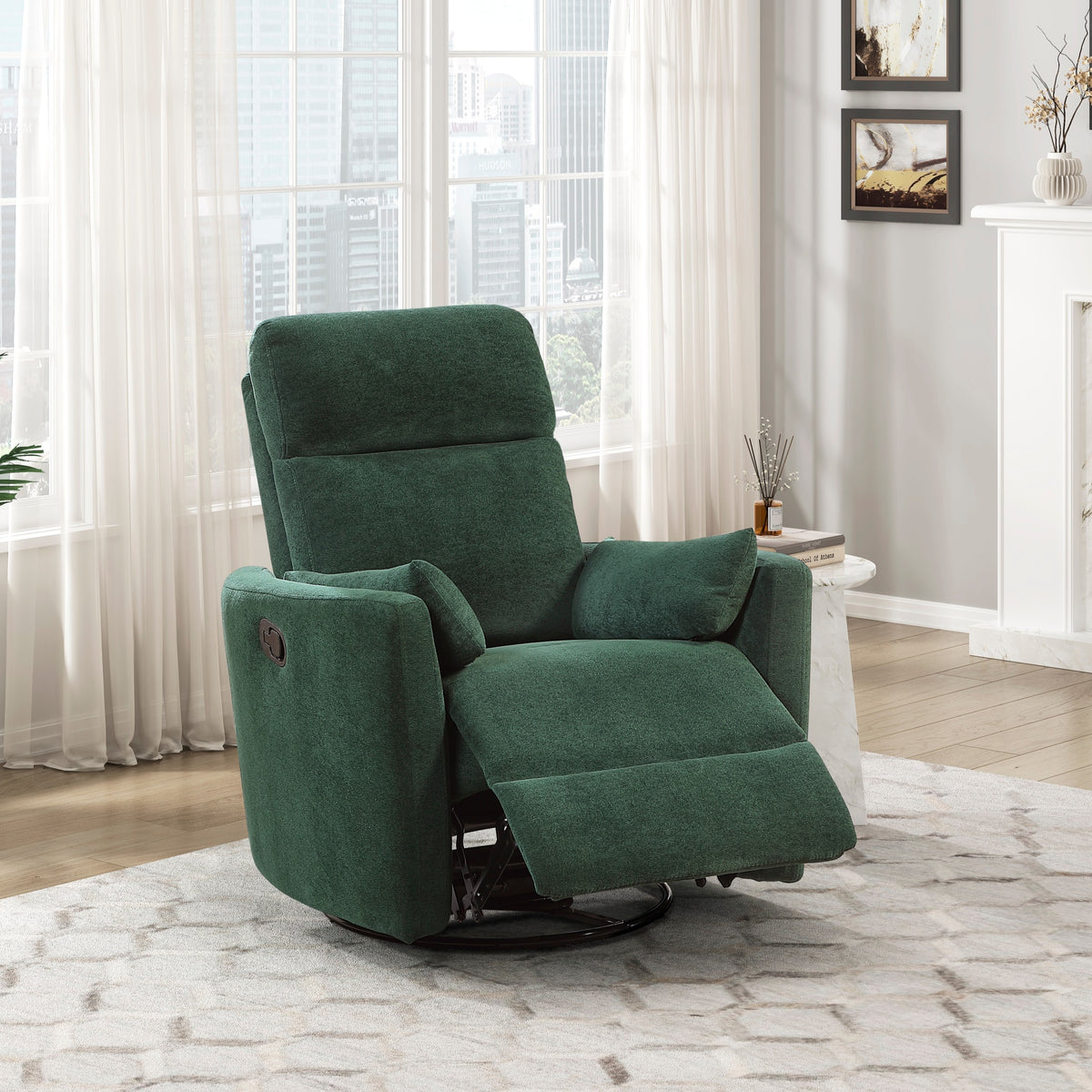 Luxurious Comfort Rotating Recliner Chair Green Microfiber Upholstered Living Room Furniture 1pc Glider Reclining Motion