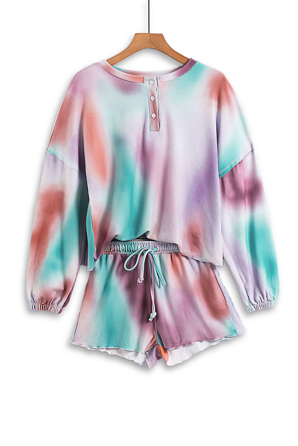 Wholesale Multicolor Tie Dye Top & Drawstring Shorts Loungewear Set - Eloy Royal