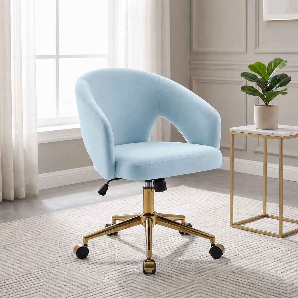TY Adjustable Office Chair, Home Bedroom, Ergonomic Swivel Chair, Backrest Seat, Comfortable for Long Sitting,Gold base,blue