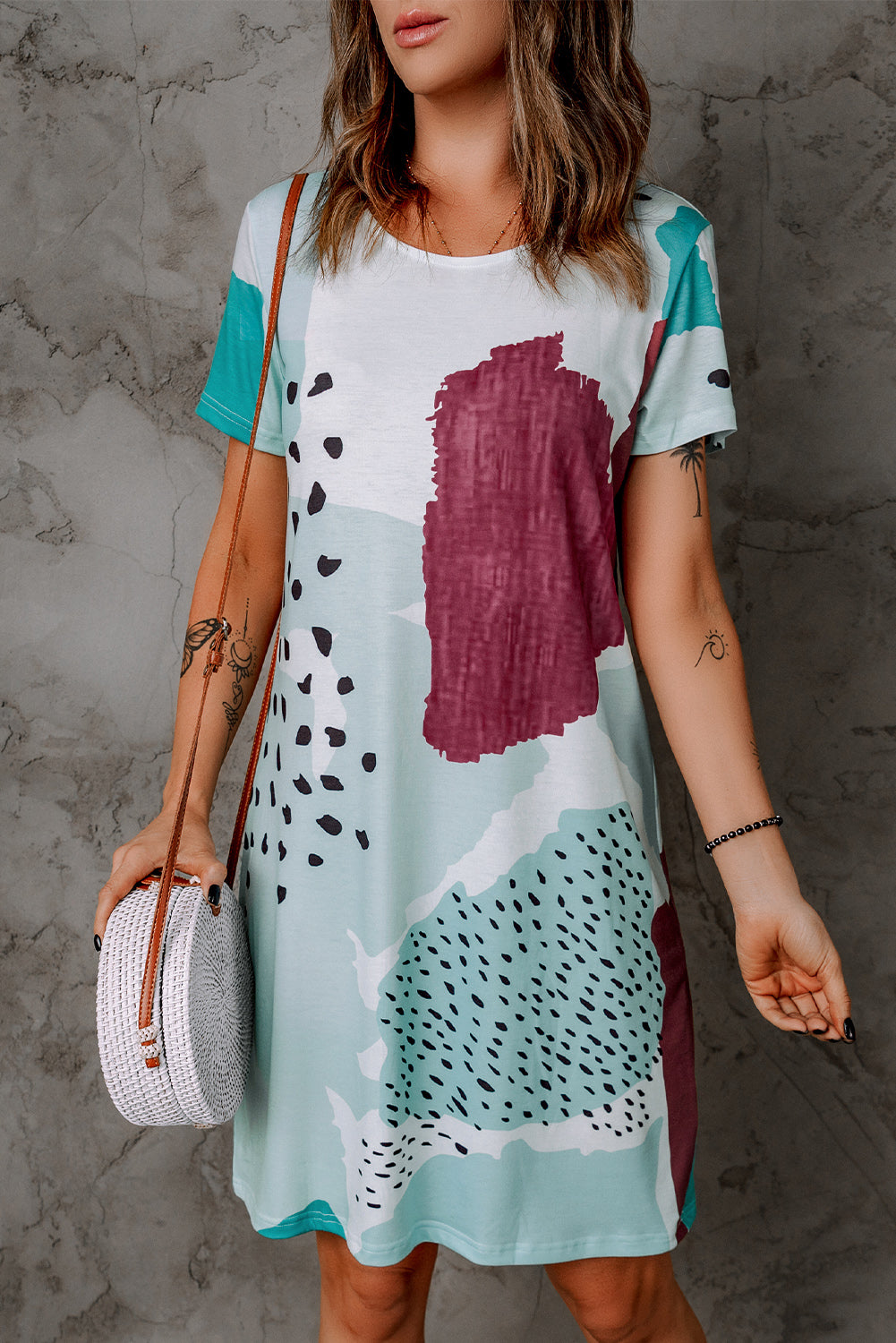 Tie Dye and Spotted Print Color Block Casual T Shirt Summer Dress - Eloy Royal