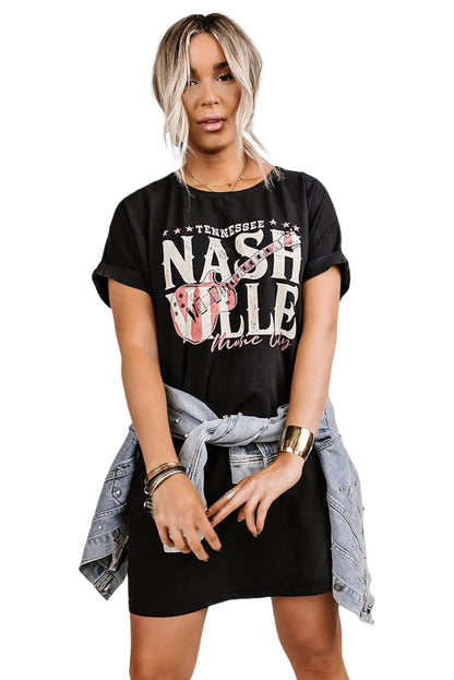 Black Nashville Music Festival Trending T-Shirt Dress - Eloy Royal