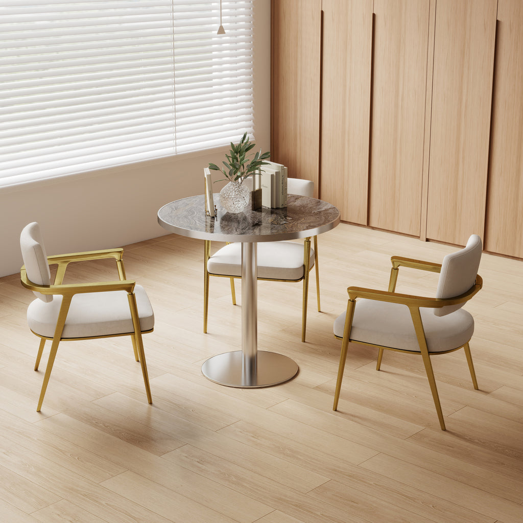 Round Modern Dinning Table 31.5 inches Bistro Table Tulip Table with Faux Marble top,Easy Assemble,Sturdy Metal Frame Diameter