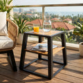 Outdoor Side Table, 2-Tier Acacia Wood End Table with Black Iron Frame, Weather-Resistant Patio Side Table with Storage Shelf, Teak Finish, 30 lbs Capacity
