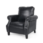 Contemporary Black PU Club Chair with Nailhead Trim and Rolled Armrests