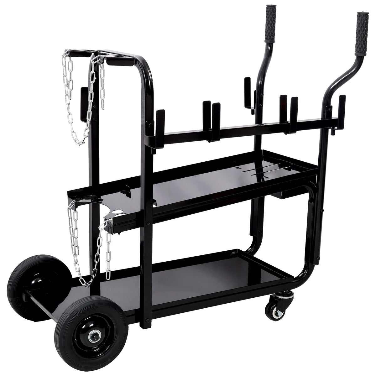 Heavy Duty 2-Tier Rolling Welding Cart Portable Welder Storage Trolley with Wheels for MIG TIG ARC Welder Plasma Cutter and Welding Accessories,Black Color
