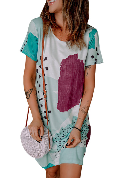 Tie Dye and Spotted Print Color Block Casual T Shirt Summer Dress - Eloy Royal