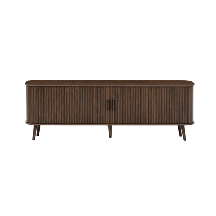 70-inch Modern TV Stand for TVs up to 80 inches, Media Center with Ample Storage, Dark Brown Wood-Grain Finish, Solid Wood Legs, MDF Cabinet