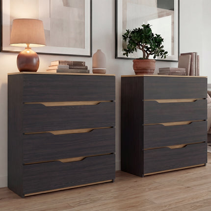 Arcadia Set of 2 Wenge and Natural Oak Dressers – Modern Bedroom Storage Furniture