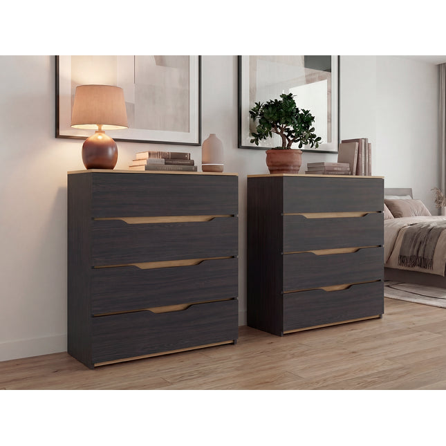 Arcadia Set of 2 Wenge and Natural Oak Dressers – Modern Bedroom Storage Furniture