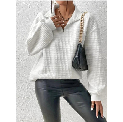 Waffle Solid Color Stand Collar Long-sleeve Zipper Patchwork Sweater