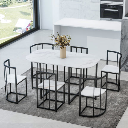 TOPMAX Modern 7-Piece Dining Table Set with Faux Marble Compact Kitchen Table
