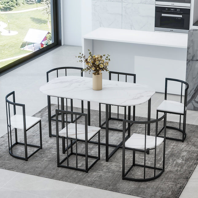 TOPMAX Modern 7-Piece Dining Table Set with Faux Marble Compact Kitchen Table