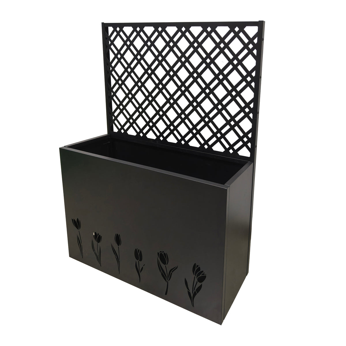 Tall Metal Planter Raised Garden Bed with Trellis 35.5in L x 11.9in W x 47.3in H - Large Flower Box Privacy Screen for Porch, Patio, Garden, Commercial Décor, Tulip Black