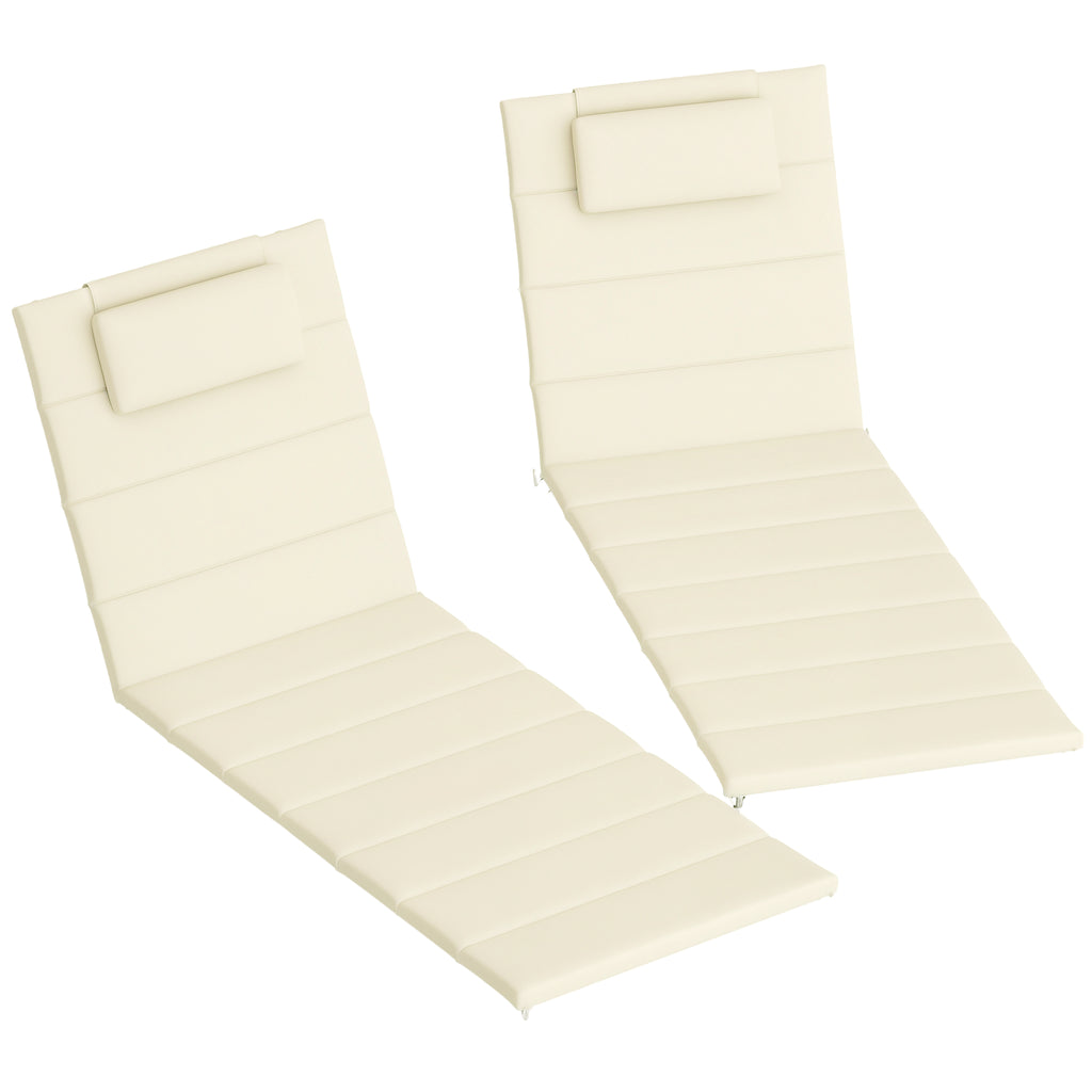 Outsunny Foldable Lounge Chair Cushion Set of 2, UPF50+ 230gsm Olefin and 25D High-Density Foam, Chaise Lounge Cushion Set, 80' x 26', Cream White