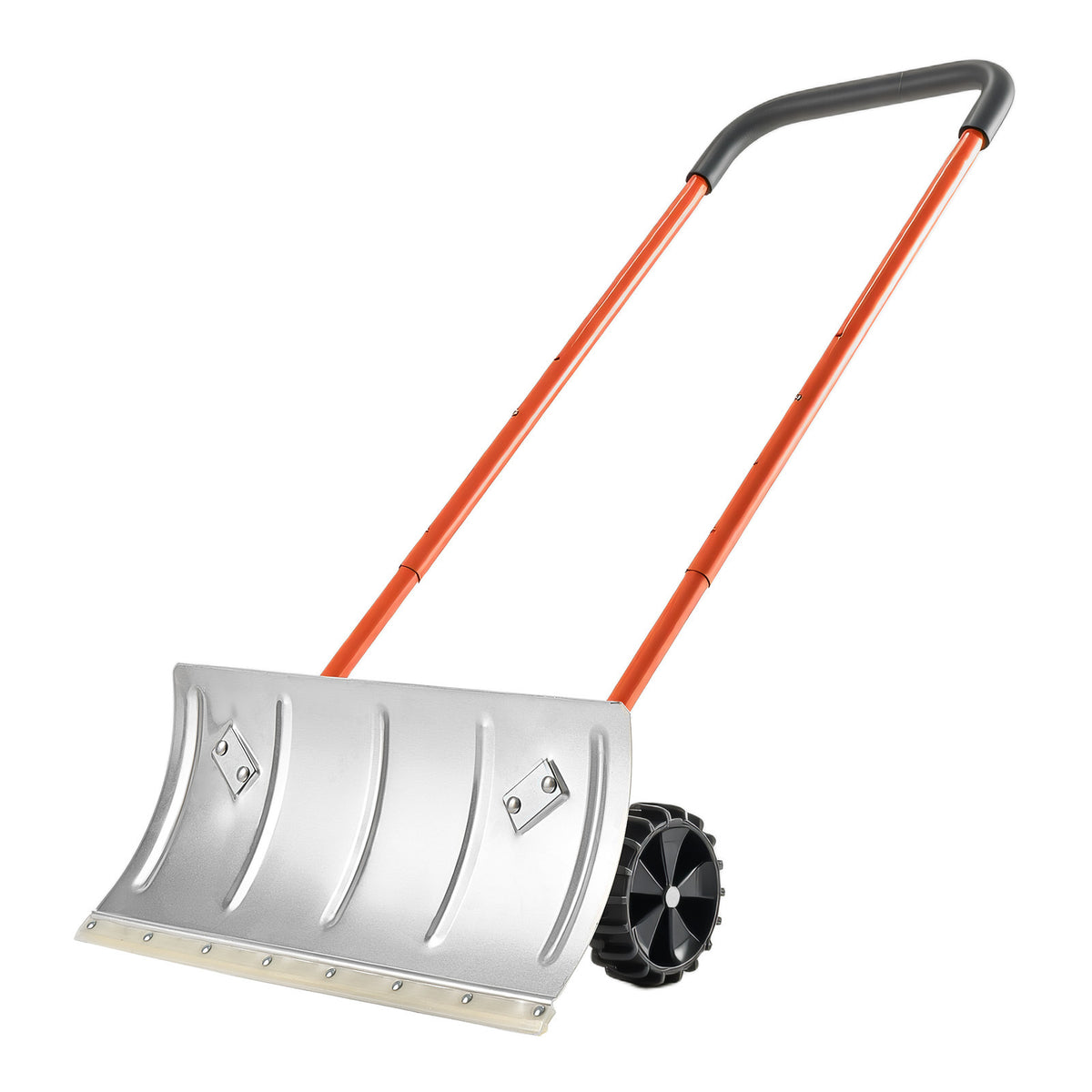 Winter Snow Pusher Shovel with Wheels 24 in Durable Metal Snow Plow for Driveway
