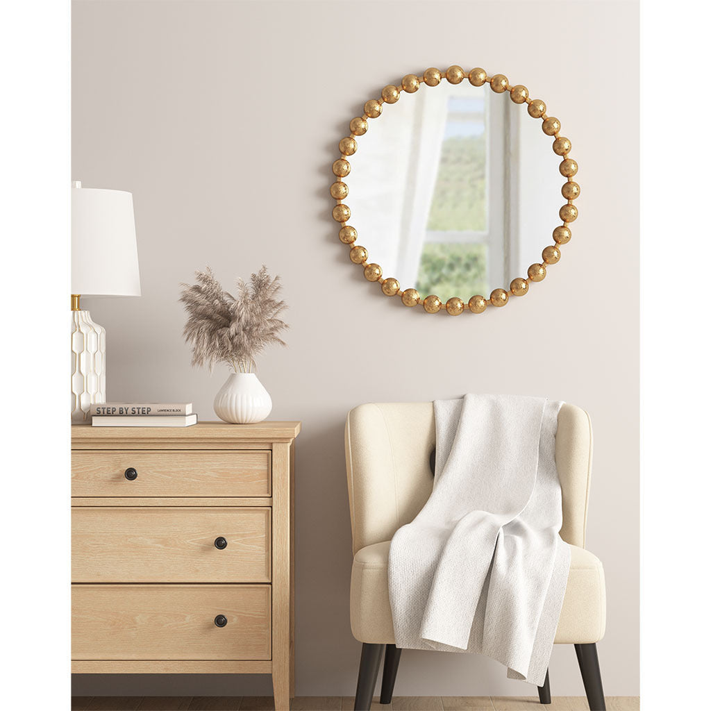 Beaded Round Wall Mirror 27'D