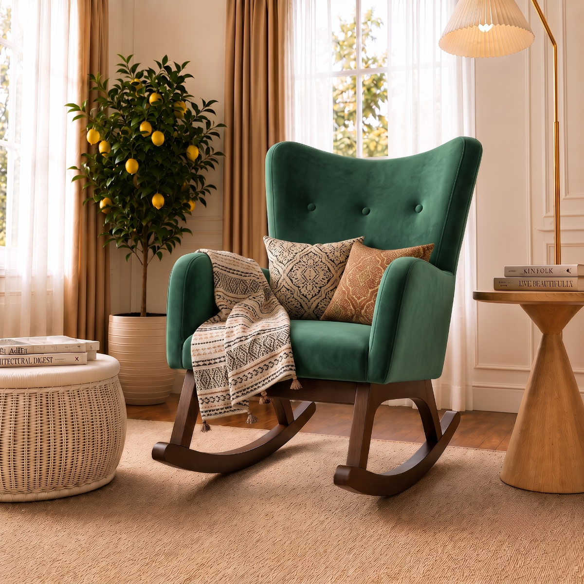 Alistair Green Velvet Rocking Chair