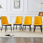 A modern dining chair with orange yellow dark gray dual tone PU leather backrest and black metal legs, suitable for kitchens, bedrooms, and offices. Set of 4 pieces (orange yellow, dark gray+PU)C-007