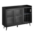 Wine Cabinet, Coffee Bar Cabinet with 9 Wine Bottle Racks, Modern Buffet Sideboard with Glass Holder, Adjustable LED Brightness, for Home Kitchen, Living Room, Dining Room, Black Wood Grain
