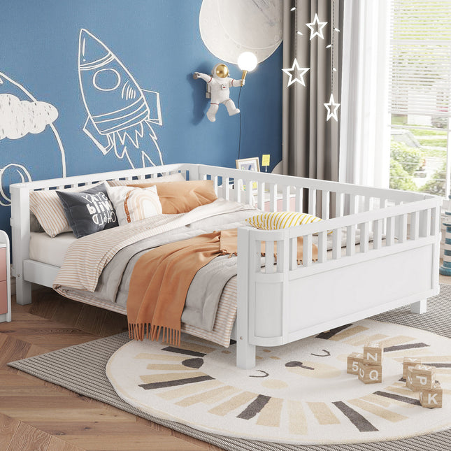 Full Size Wood Platform Bed for Kids, Wood Low Profile Full Bed with Rails for Girls and Boys, White (Patented Design, Expect Arrival Date 2026/5/11  Old SKU W2593P233767)