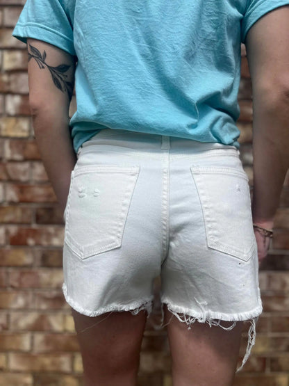 ZENANA RAW HEM WHITE DENIM SHORTS