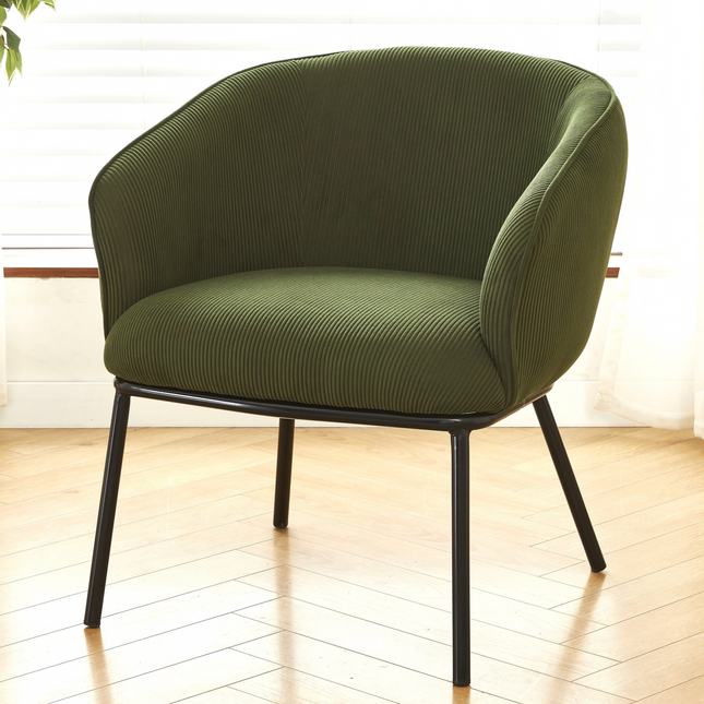 Modern Corduroy Accent Chair, Upholstered Armchair with Metal Legs, Mid-Century Barrel Chair for Living Room Bedroom, Easy Assembly